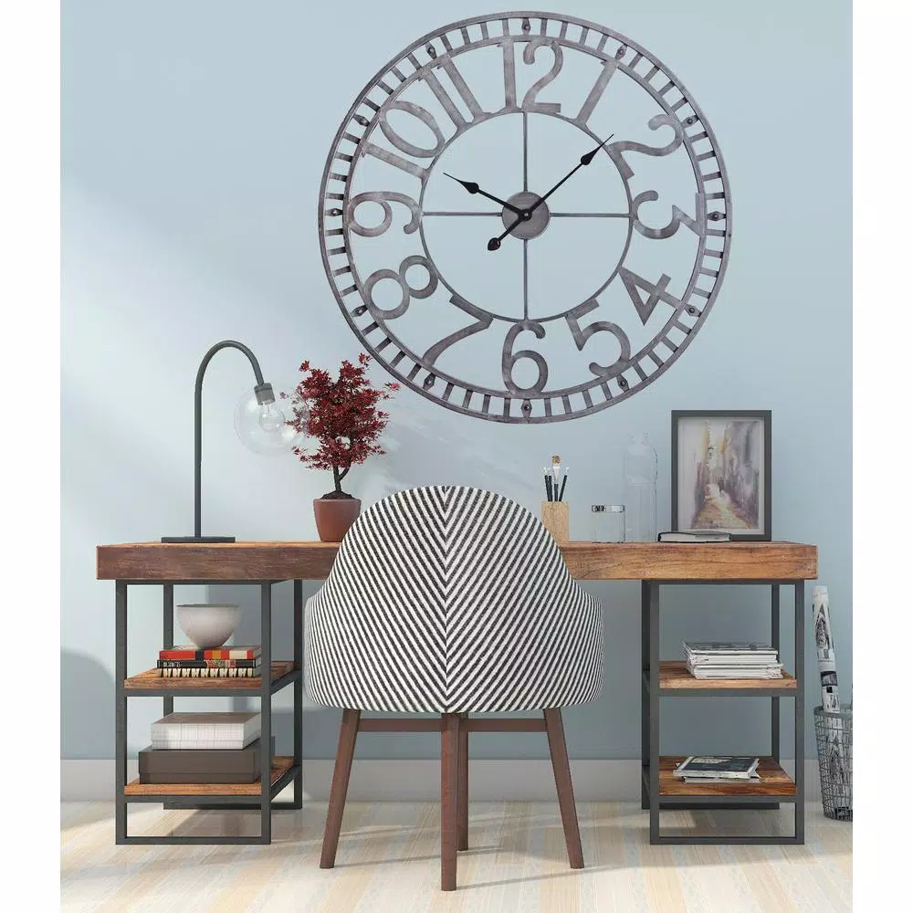 Utopia Alley Manhattan 32" Industrial Wall Clock, Pewter Metal, Analog Quartz