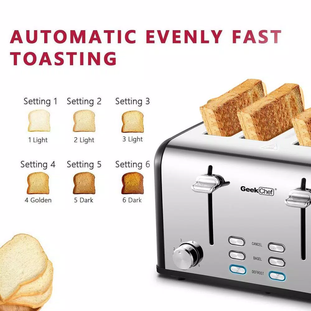 Boyel Living 1650W 4-Slice Wide Slot Toaster with Dual Independent Control Panels, Stainless Steel