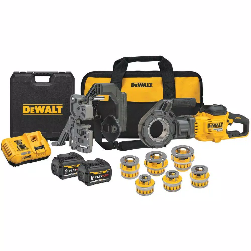 DEWALT FLEXVOLT 60V MAX Cordless 1/2 in. - 2 in. Pipe Threader Kit with (2) 9.0 Ah Batteries & Die Heads