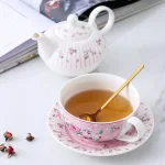 MALACASA Elegant Porcelain Tea Set for One - 3 Piece Teapot, Teacup and Saucer Set, White with Pattern thumbnail 6