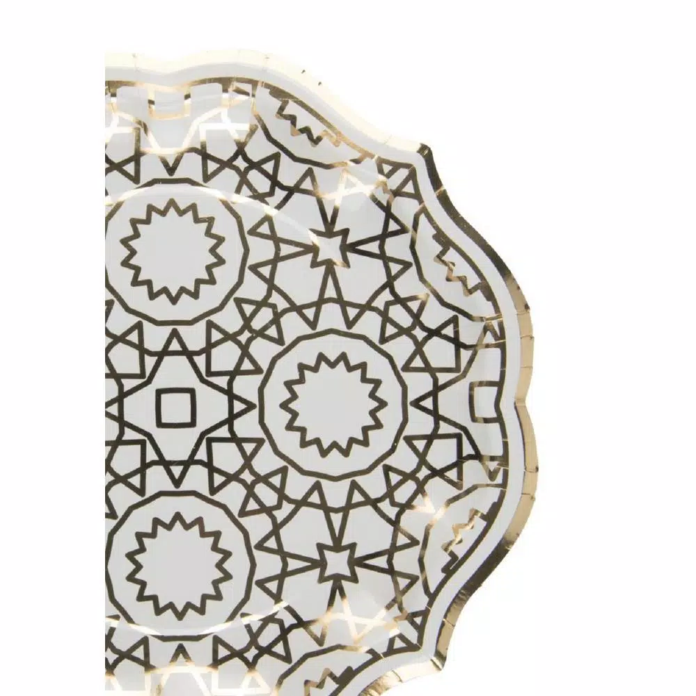 Sugar Plum Party SugarPlum Collection Boho Octagon Paper Dinner Plates, Cream White and Gold, 16-Piece Set