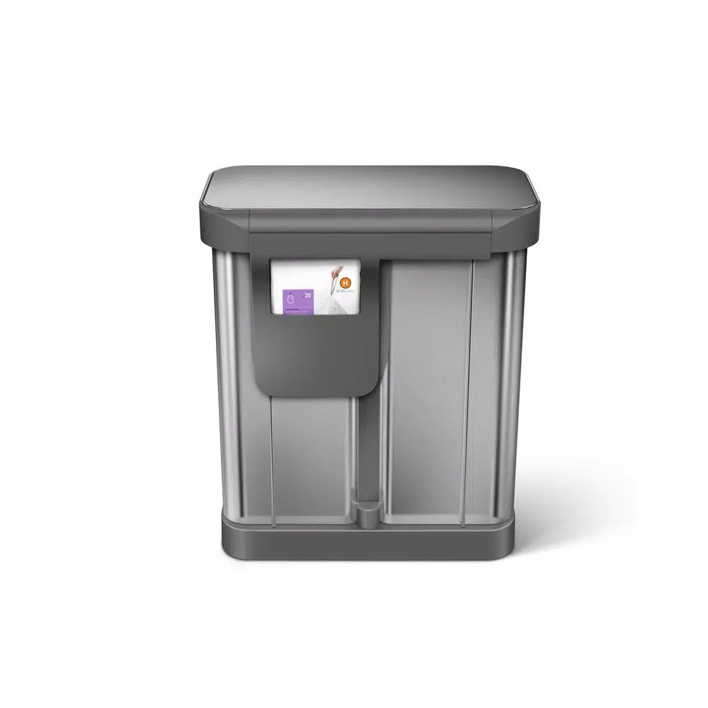 simplehuman 15 Gallon Dual Compartment Stainless Steel Step Trash Can and Recycling Bin