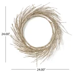 Noble House 24 in. Champagne Glitter Pre-Lit Warm White LED Artificial Christmas Wreath thumbnail 4
