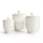 American Atelier Bianca Bead 3-Piece White Earthenware Canister Set with Lids thumbnail 1