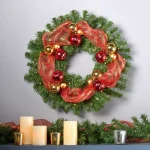 Noble House 24 in. Pre-Lit Noble Fir Artificial Christmas Wreath with Red and Gold Ornaments thumbnail 2