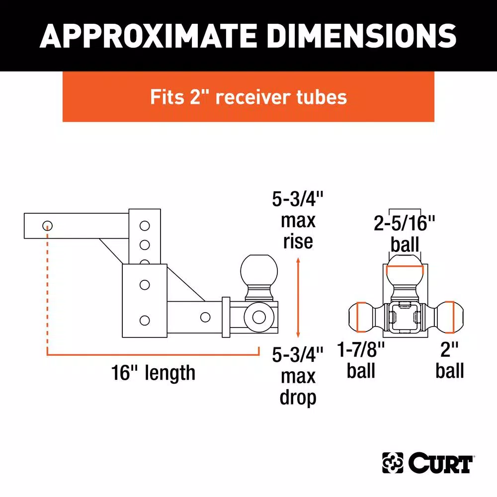 CURT Adjustable Tri-Ball Mount - 2" Receiver, 1-7/8", 2" & 2-5/16" Balls