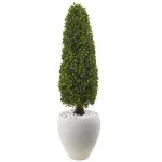 Nearly Natural 41" UV Resistant Artificial Boxwood Topiary in Textured White Planter thumbnail 1