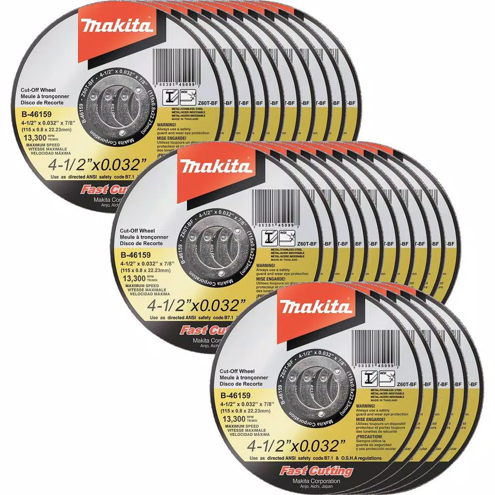 Makita 4-1/2 in. x 7/8 in. Ultra Thin Stainless Steel Cut-Off Wheels, 60 Grit, 25-Pack