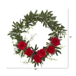 Nearly Natural 21 in. Olive, Rose and Cherry Blossom Artificial Wreath thumbnail 2
