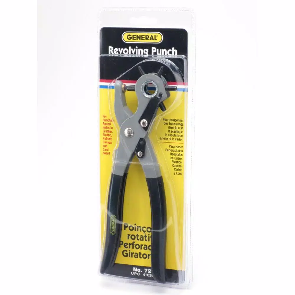 General Tools Revolving Punch Pliers with 6 Hardened Steel Punches for Leather, Plastic, and Canvas