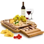 Bambusi Bambsi 100% Natural Bamboo Cheese Board & Cutlery Set with Slide-Out Drawer thumbnail 1