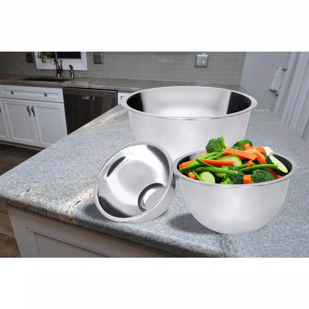 Unbranded 3-Piece Stainless Steel Mixing Bowl Set, 5.2 Qt, 3.25 Qt, 1.25 Qt