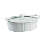 Corningware French White 1.5-Qt Oval Ceramic Casserole Dish with Glass Lid thumbnail 1