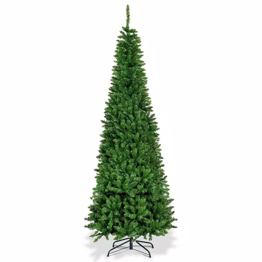 Costway 7.5 ft. Pre-Lit Slim Pencil Artificial Christmas Tree with 350 Multi-Color LED Lights