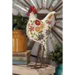 LITTON LANE 17 in. Farmhouse Floral Pattern Iron Rooster Garden Sculpture with Distressed Finish thumbnail 7