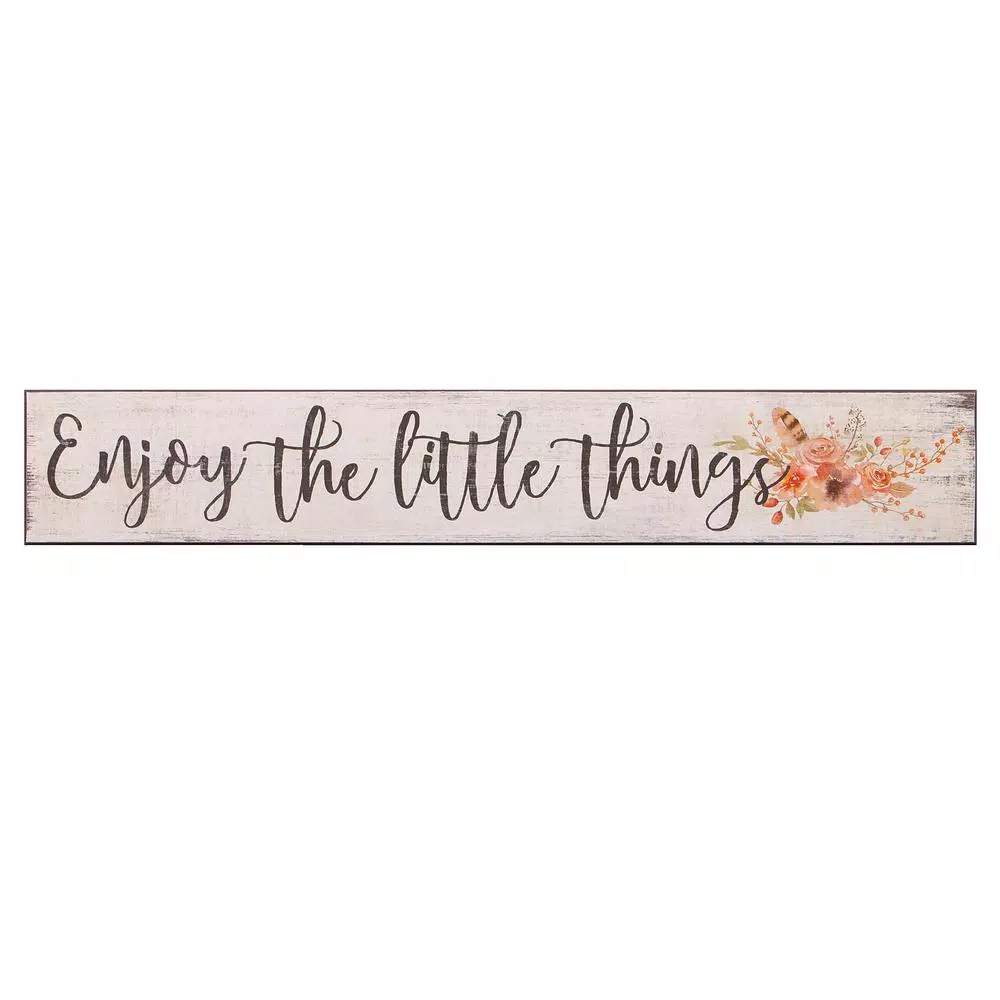 Pinnacle Enjoy The Little Things Rustic Wood Sign - Farmhouse Floral Wall Art