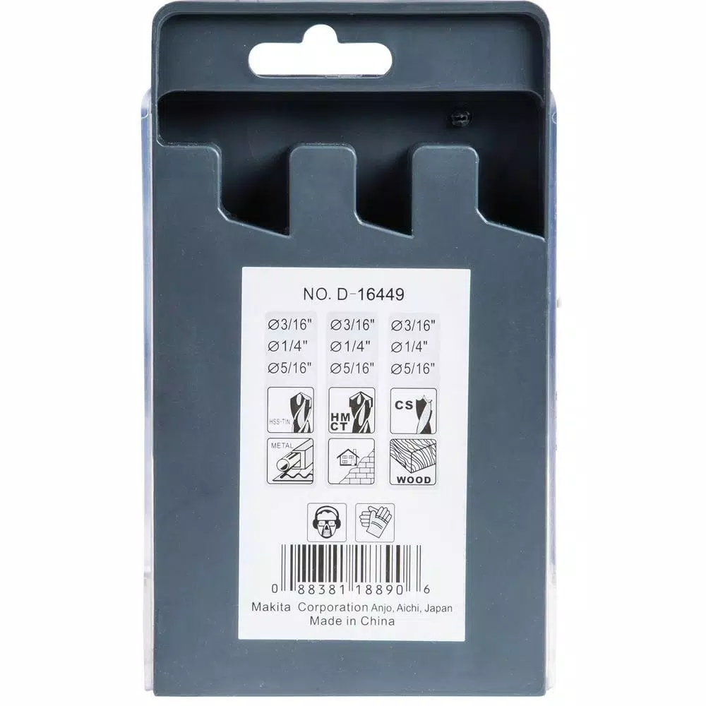 Makita 9-Piece Assorted Drill Bit Set for Metal, Wood, and Masonry - Straight Shank