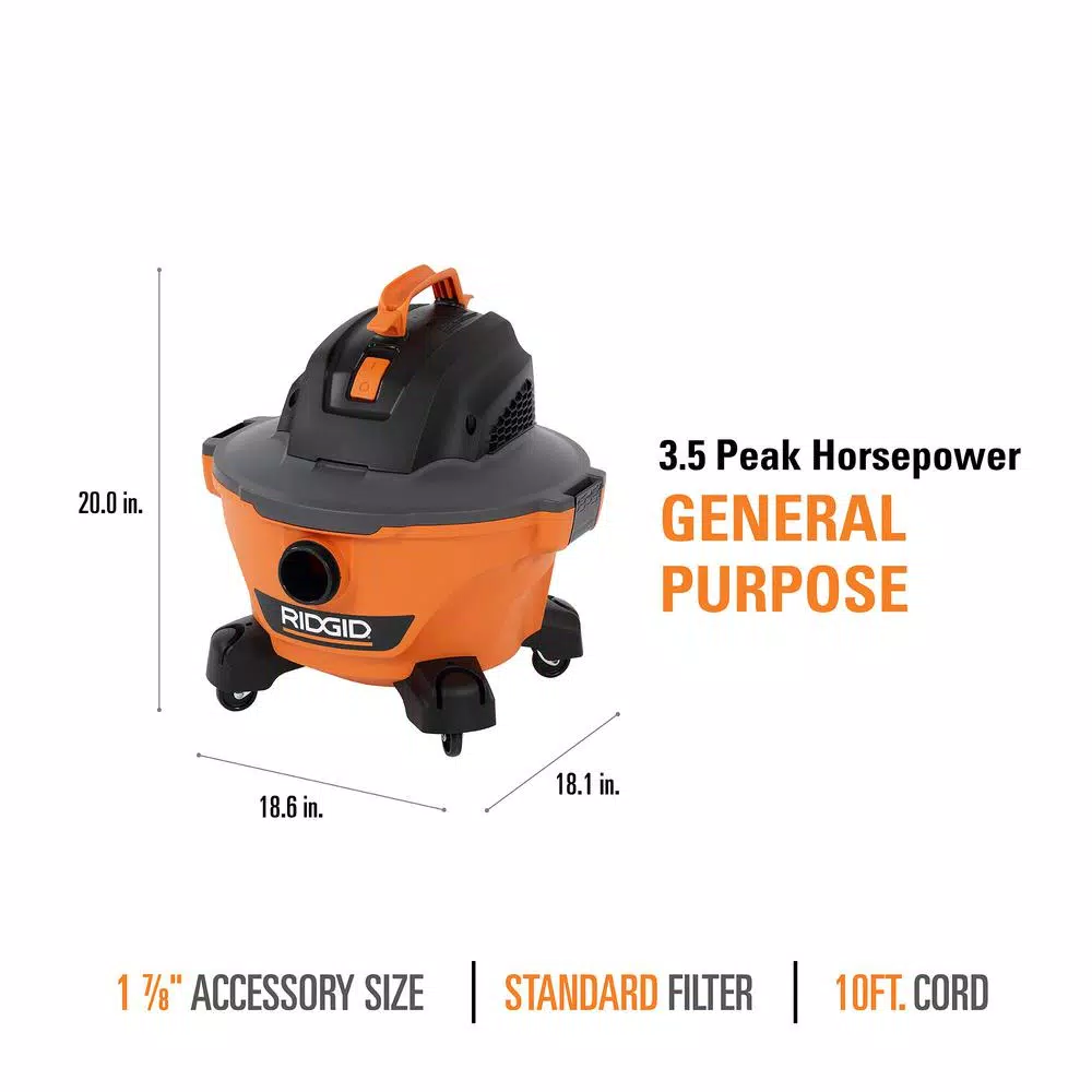 RIDGID 6 Gal. 3.5 Peak HP NXT Wet/Dry Shop Vacuum with Dual-Flex Hose and Accessories