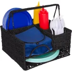 Trademark Innovations 12 in. Black Rattan Tabletop Condiment Organizer and Flatware Caddy thumbnail 2