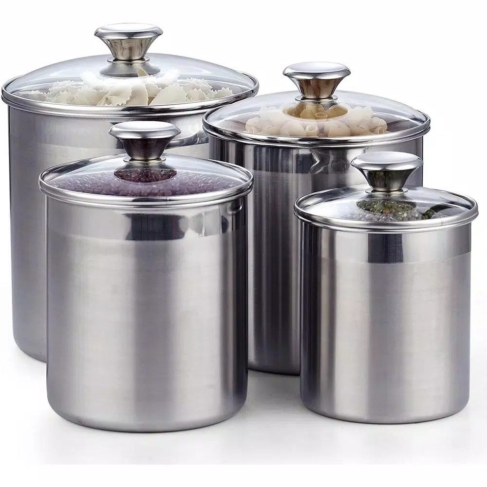 Cooks Standard 4-Piece 18/10 Stainless Steel Canister Set with Tempered Glass Lids