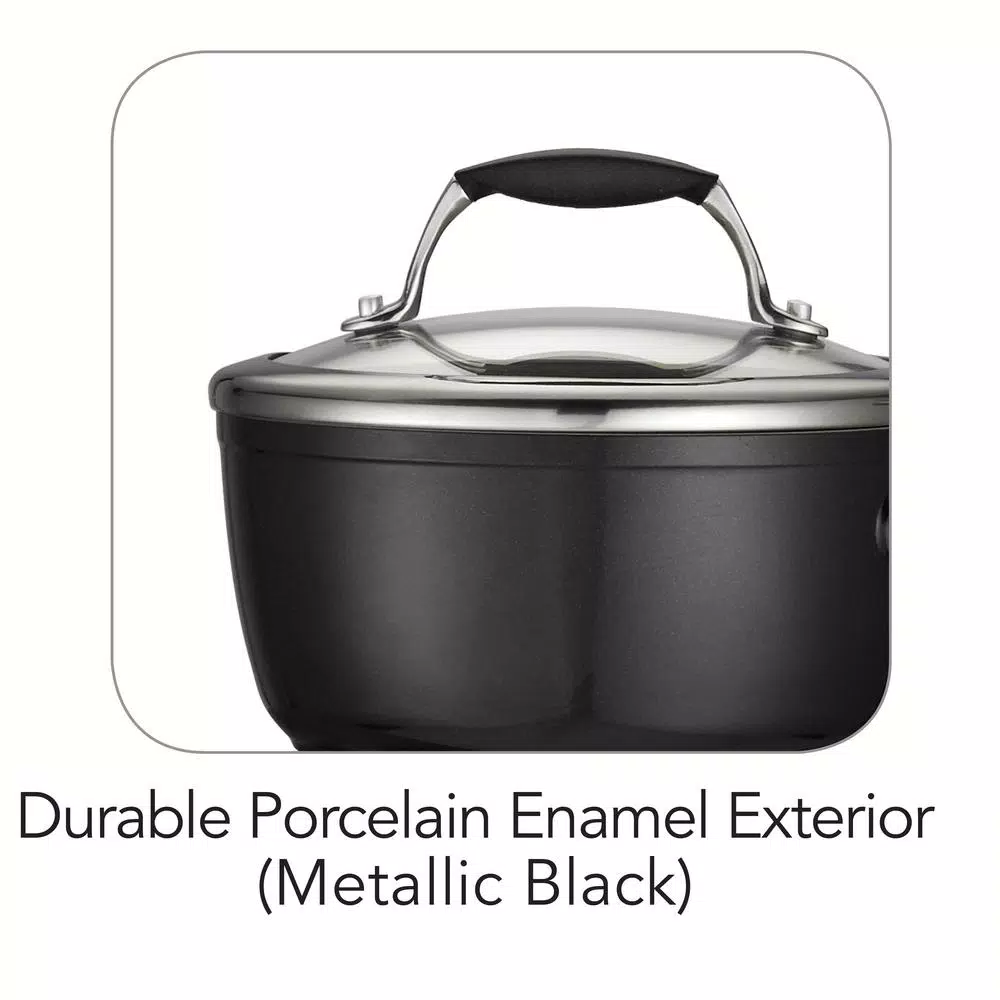 Tramontina Gourmet Ceramica Deluxe 1.5 qt. Aluminum Ceramic Nonstick Sauce Pan with Glass Lid, Metallic Black