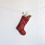 VHC Brands 15 in. Revelry Brick Red Traditional Christmas Stocking with Gold Embroidered Snowflakes thumbnail 3
