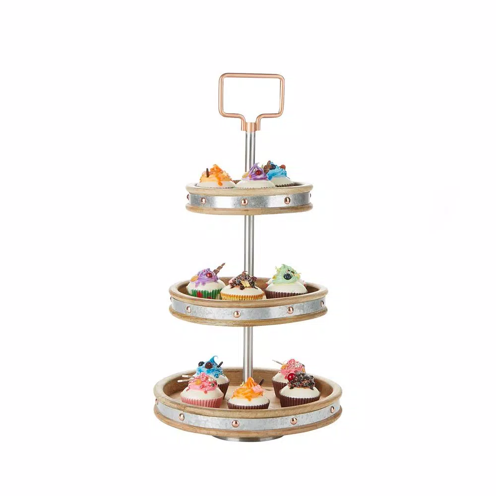 Mind Reader Products 3-Tier Silver Cake Stand with Handle, Galvanized Steel Dessert Display