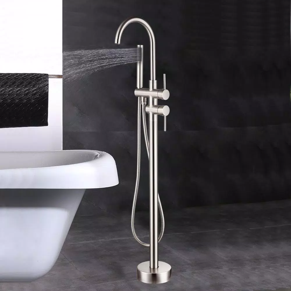 Vanity Art 46 in. Freestanding Single Handle Claw Foot Tub Faucet with Hand Shower, Brushed Nickel
