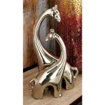 LITTON LANE Abstract Ceramic Giraffe Sculpture - Adult and Young Standing Statues, Polished Silver thumbnail 2
