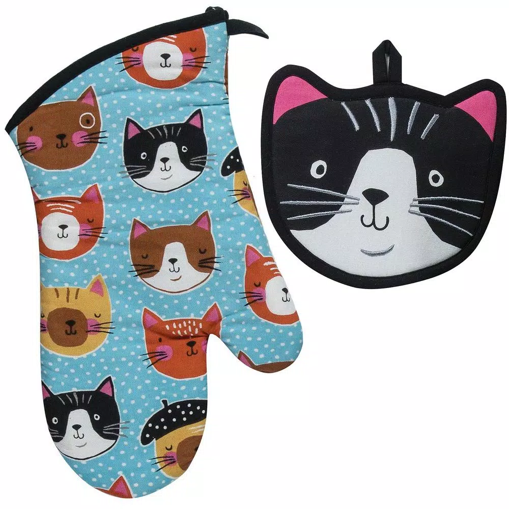 Kay Dee Crazy Cat Cotton Multi Kitchen Textile Set - 4 Piece Set