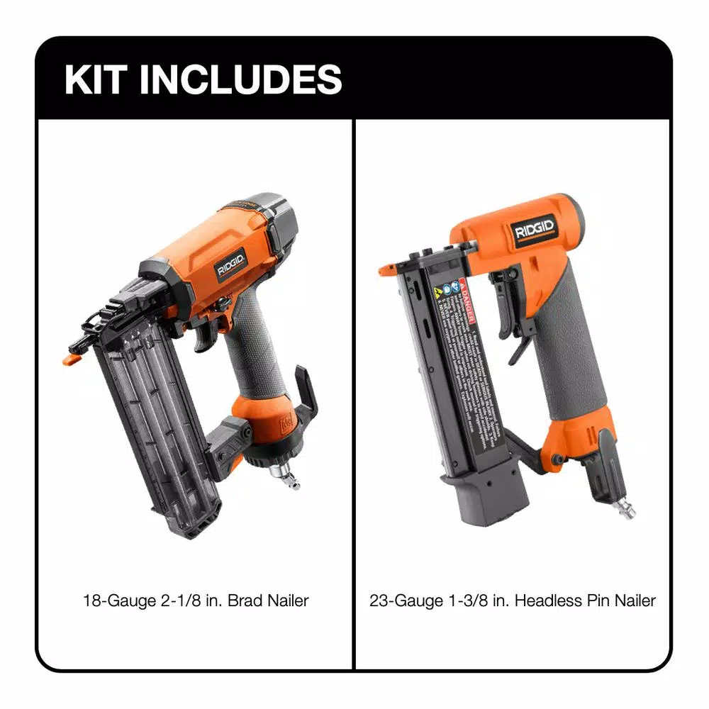 RIDGID 2-Tool Combo: 18-Gauge 2-1/8 in. Brad Nailer and 23-Gauge 1-3/8 in. Headless Pin Nailer