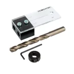 POWERTEC 1/2 in. Dowel Drilling Jig Kit with M35 Cobalt Drill Bit and Stop Collar thumbnail 1