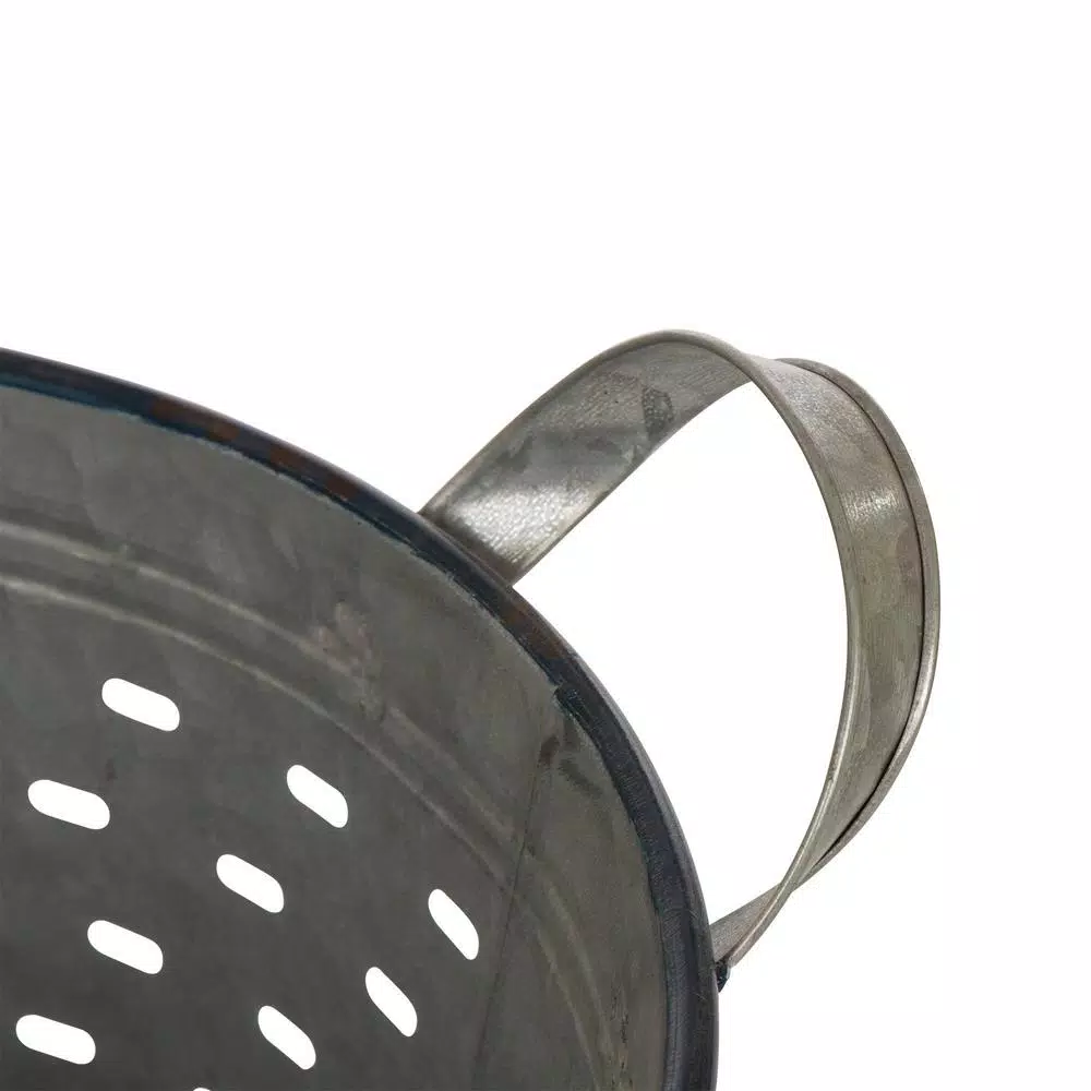 Glitzhome Farmhouse Enamel Metal Basket Set of 2 - White and Galvanized Iron Storage Baskets