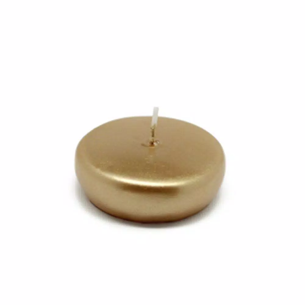 Zest Candle Metallic Gold Floating Candles, 2.25 in. Diameter (24-Pack)