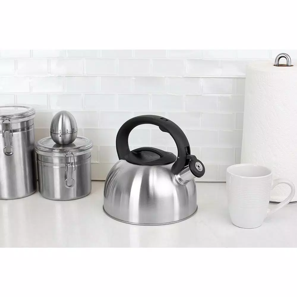 Home Basics Silver Stainless Steel Whistling Tea Kettle, 2.5L Capacity, Modern Design