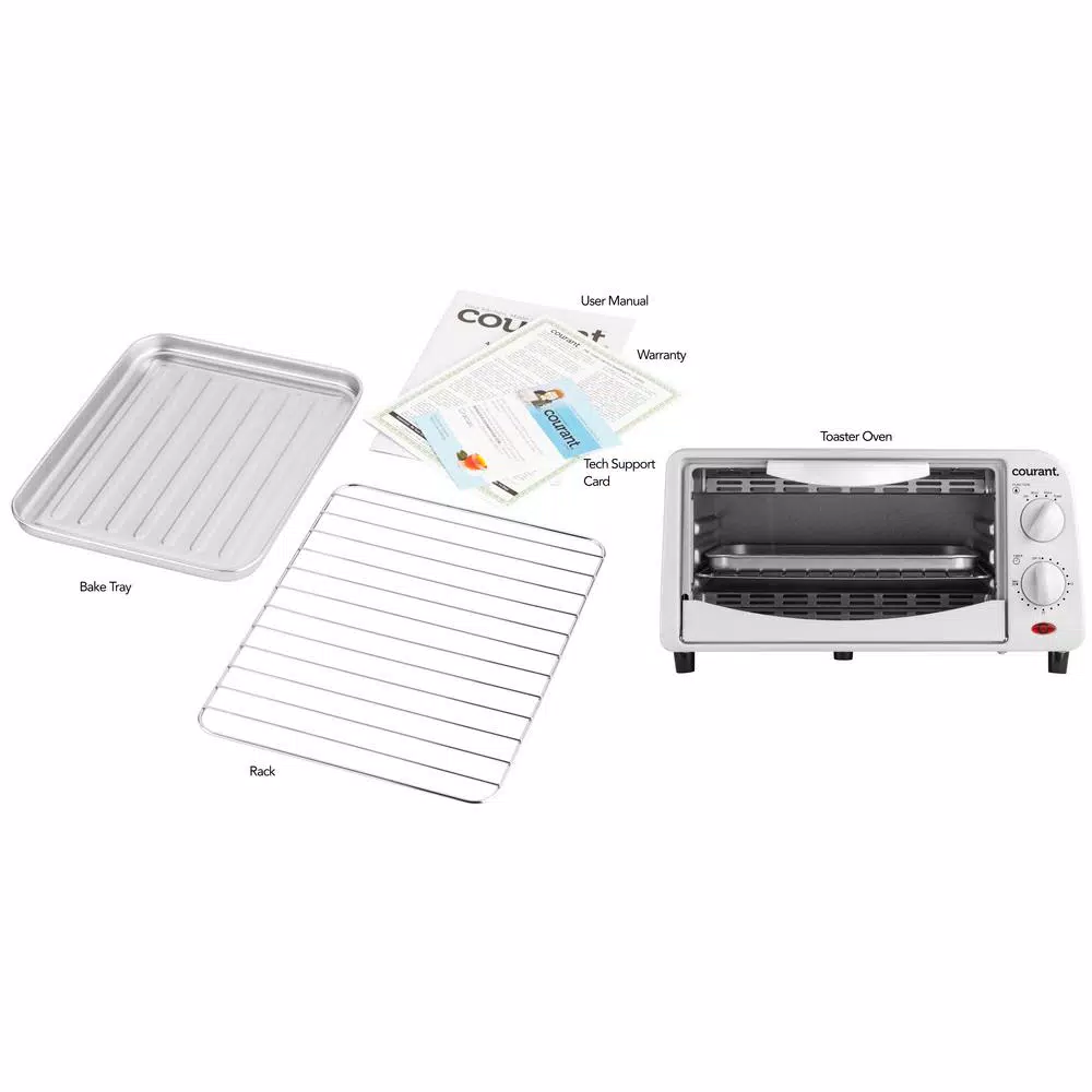Courant 4-Slice White Countertop Toaster Oven with Bake and Broil Functions