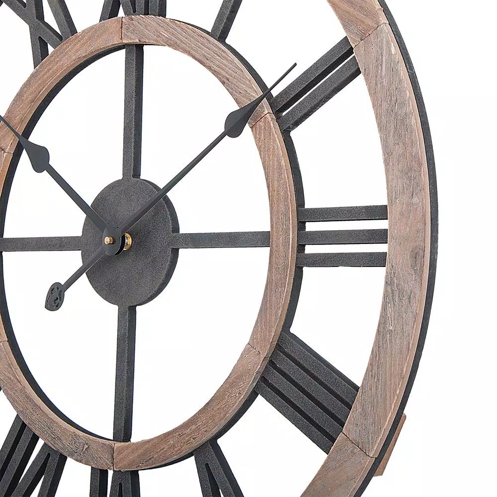 Utopia Alley 24-inch Oversized Roman Numeral Wall Clock - Multi-Tone Wood & Metal