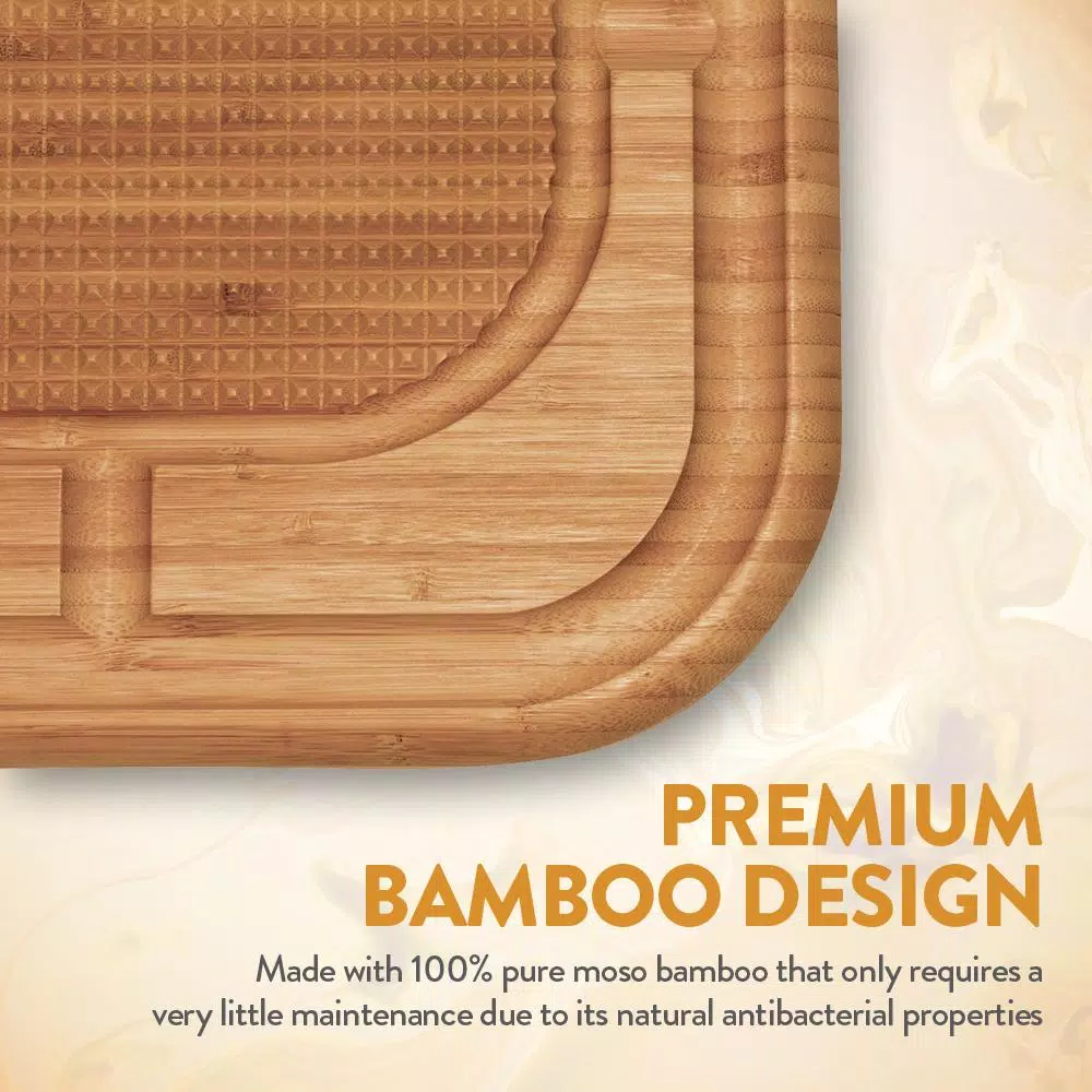 Unbranded Bambsi Bamboo Meat Carving Board with Pyramid Design and Juice Groove, Reversible Large Cutting Board