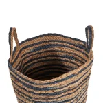 LR Home Wonder Striped Braided Navy Blue Natural Jute Decorative Storage Basket with Handles thumbnail 3