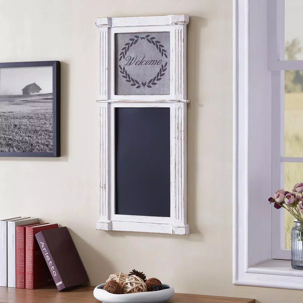 FirsTime & Co. FirsTime and Co. 34.5 in. x 16 in. Whitewash Wreath Chalkboard Memo Board, Farmhouse Style