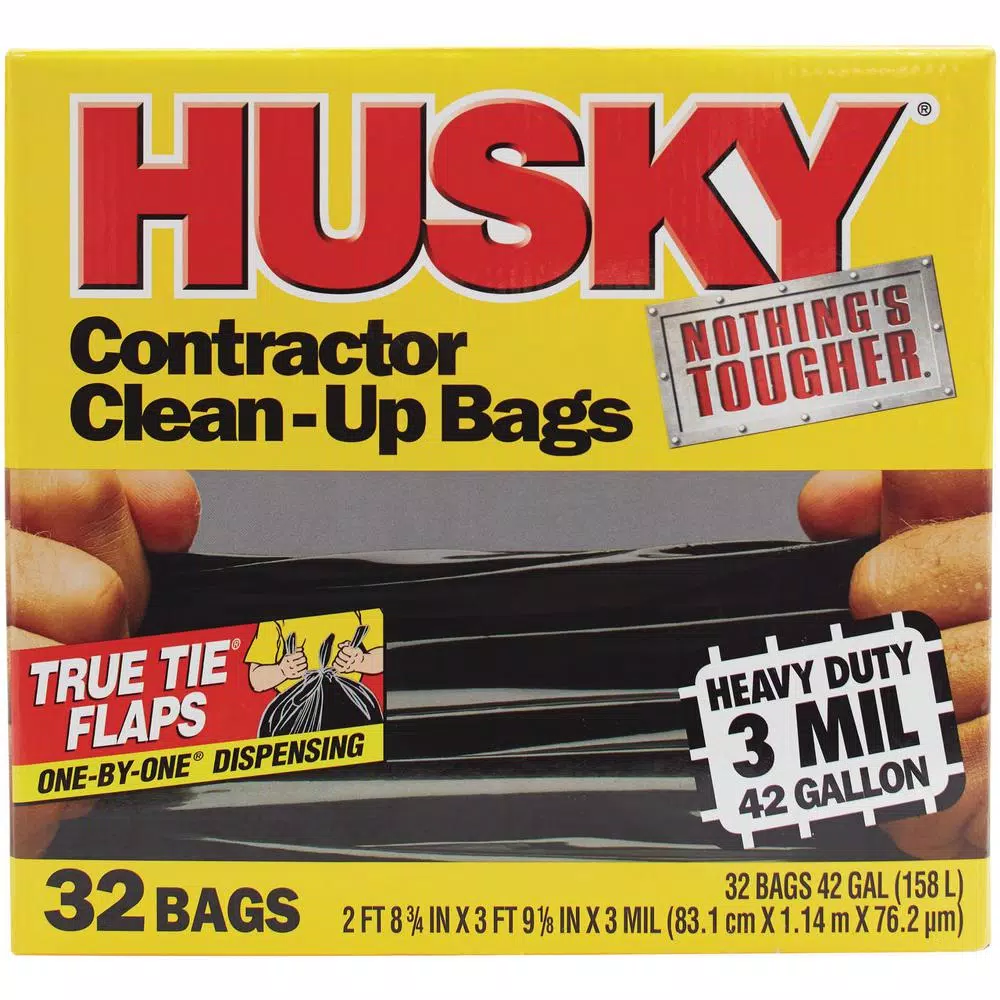 HUSKY 42 Gal. Heavy Duty Clean-Up Trash Bags, 3 mil Thickness, 32-Count Case