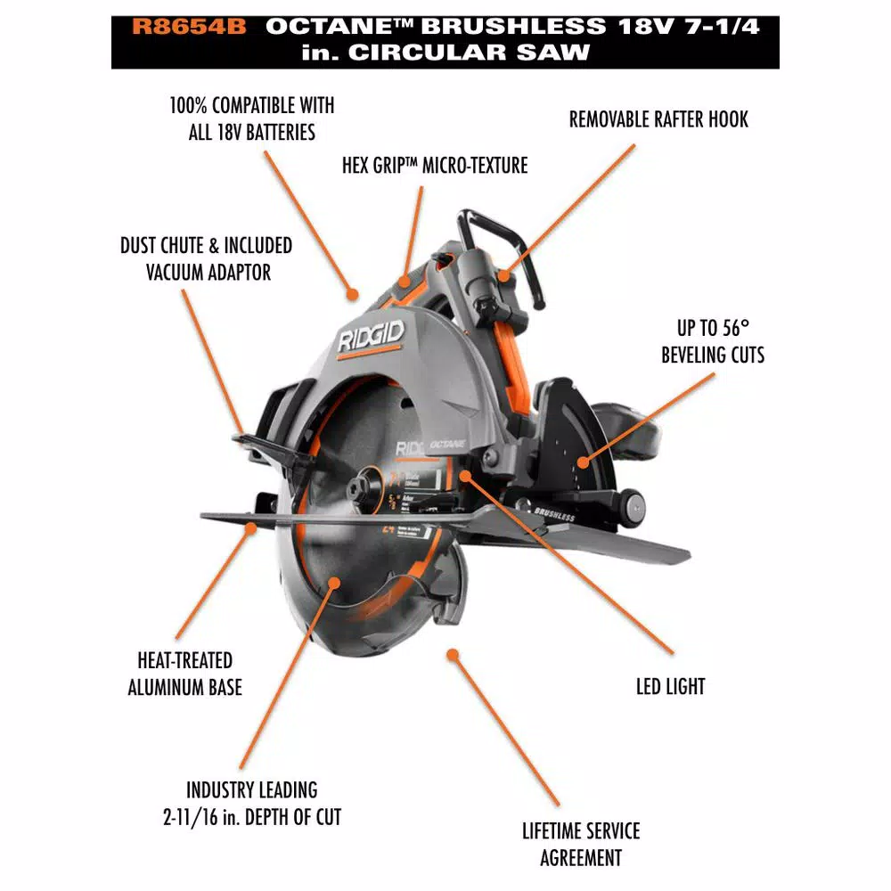 RIDGID 18V OCTANE Brushless 7-1/4 in. Cordless Circular Saw, Tool Only