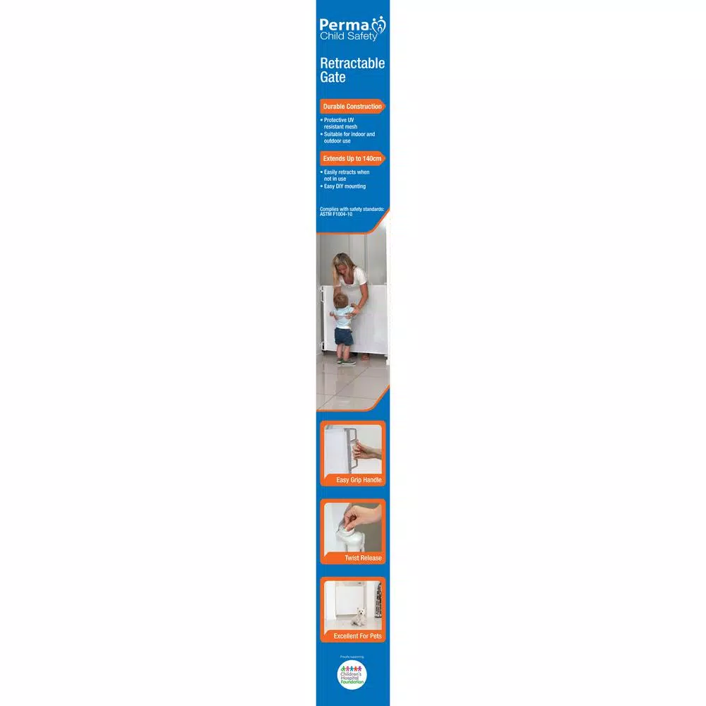 Perma Child Safety Extra Wide Indoor/Outdoor Retractable Gate, 33 in. H, White
