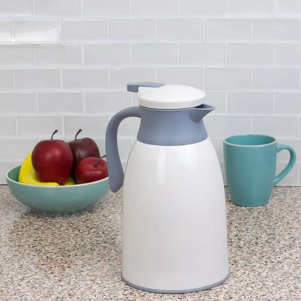 Home Basics 33.8 oz. Vacuum Insulated Thermal Carafe - 1L White Plastic Beverage Server
