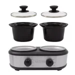 Nesco 2.5 Qt. Stainless Steel Dual Serving Station Slow Cooker with 2 Removable Ceramic Pots thumbnail 2