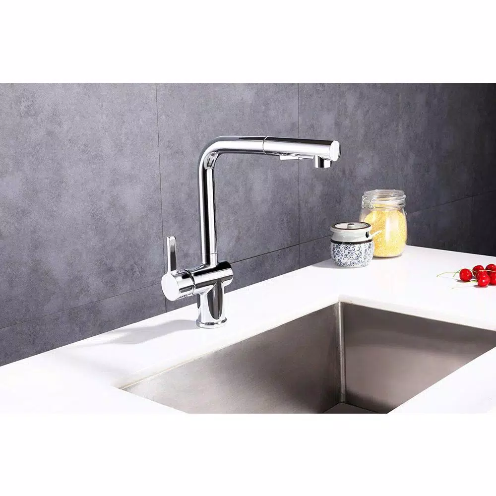 Vanity Art Brushed Nickel Single-Handle Pull Out Kitchen Faucet with 360 Degree Swivel Spout