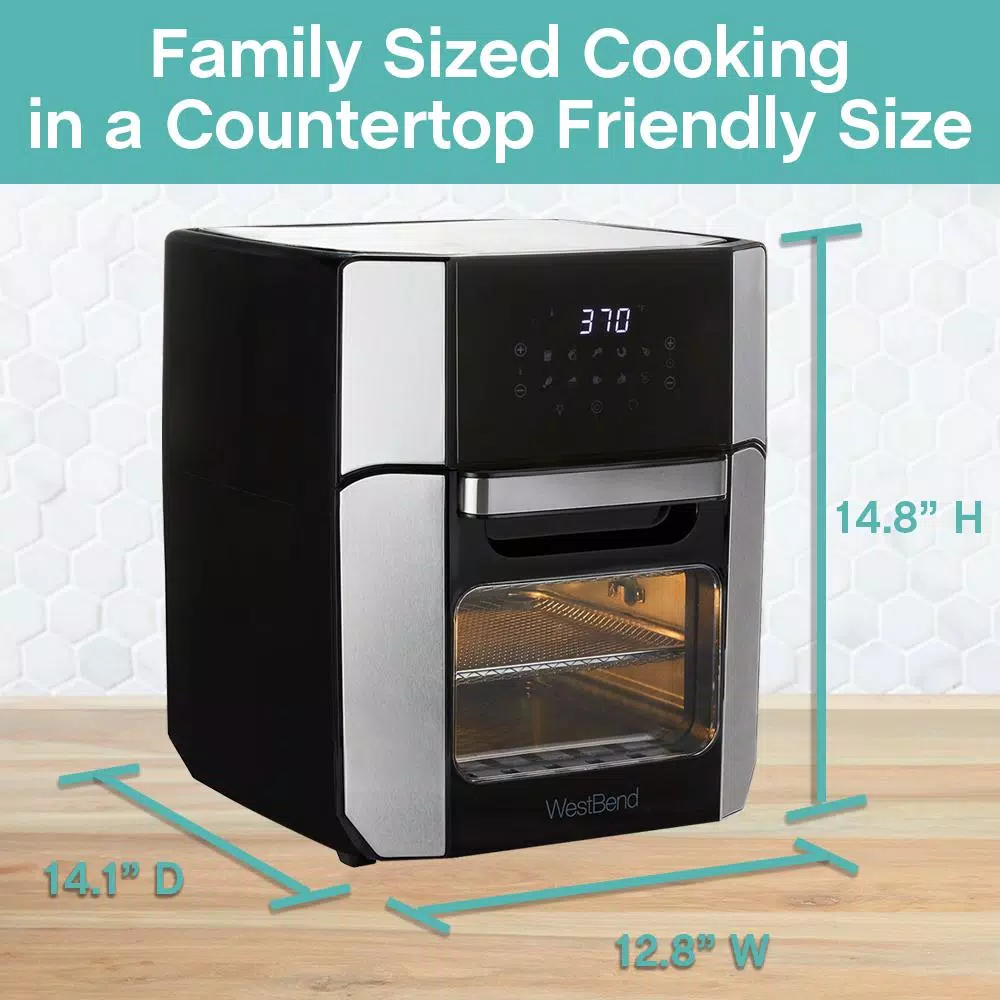 West Bend 12.6 QT XL Air Fryer Oven with Rotisserie, 10 Presets & Cyclonic Crisping Technology, Black