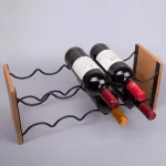 Creative Home Acacia Wood and Black Iron Wine Rack - 9 Bottle Capacity Tabletop Wine Holder thumbnail 2