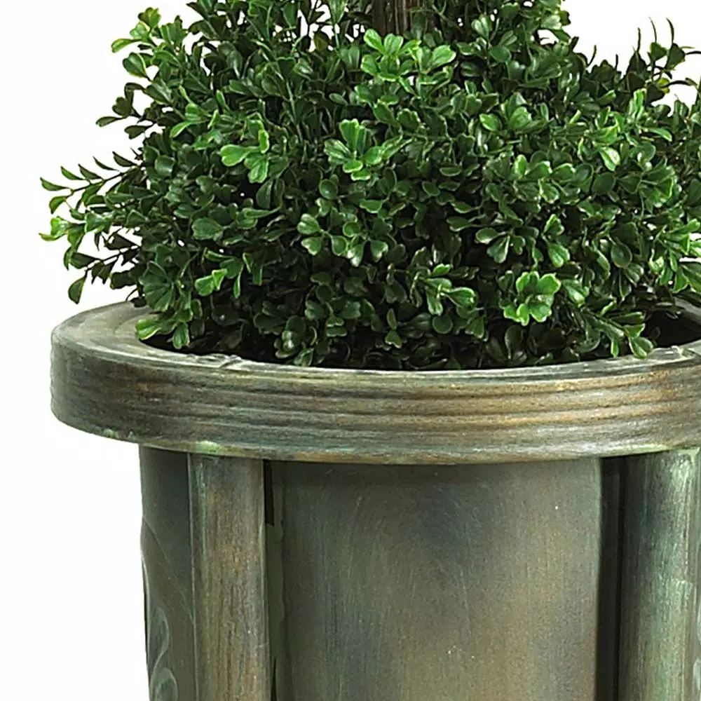 Nearly Natural 5 ft. Double Ball Leucodendron Topiary with Decorative Vase - Indoor/Outdoor Green Silk Foliage