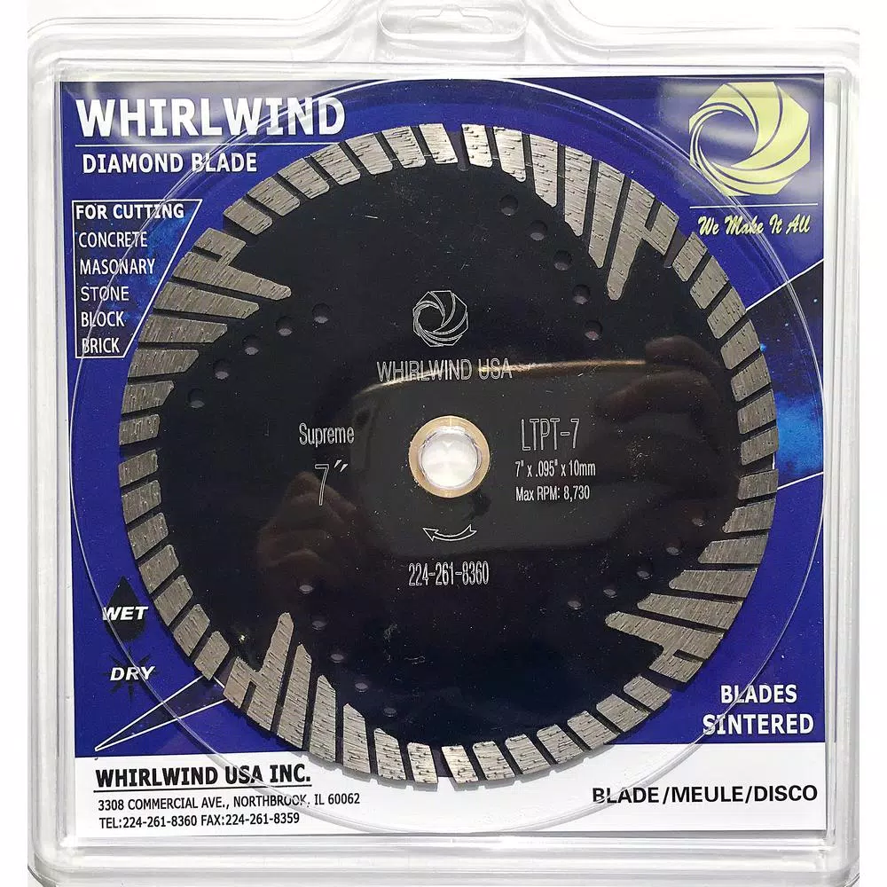 Whirlwind USA 7 in. Turbo Segmented Diamond Saw Blade for Granite, Marble, and Concrete